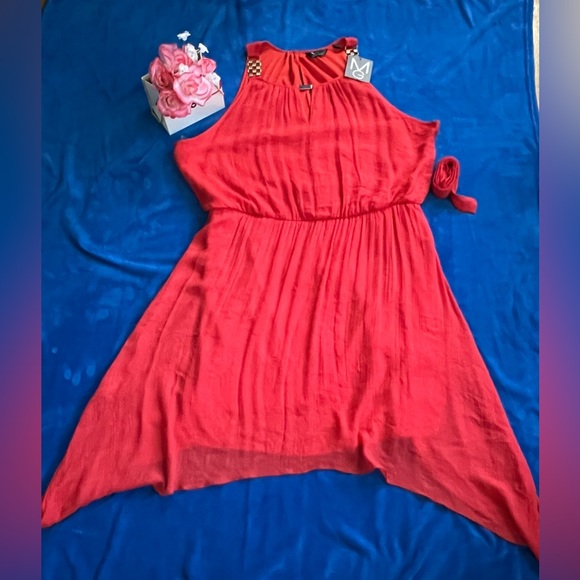 Mlle Gabrielle  3X red halter belted asymmetrical dress - Picture 9 of 16